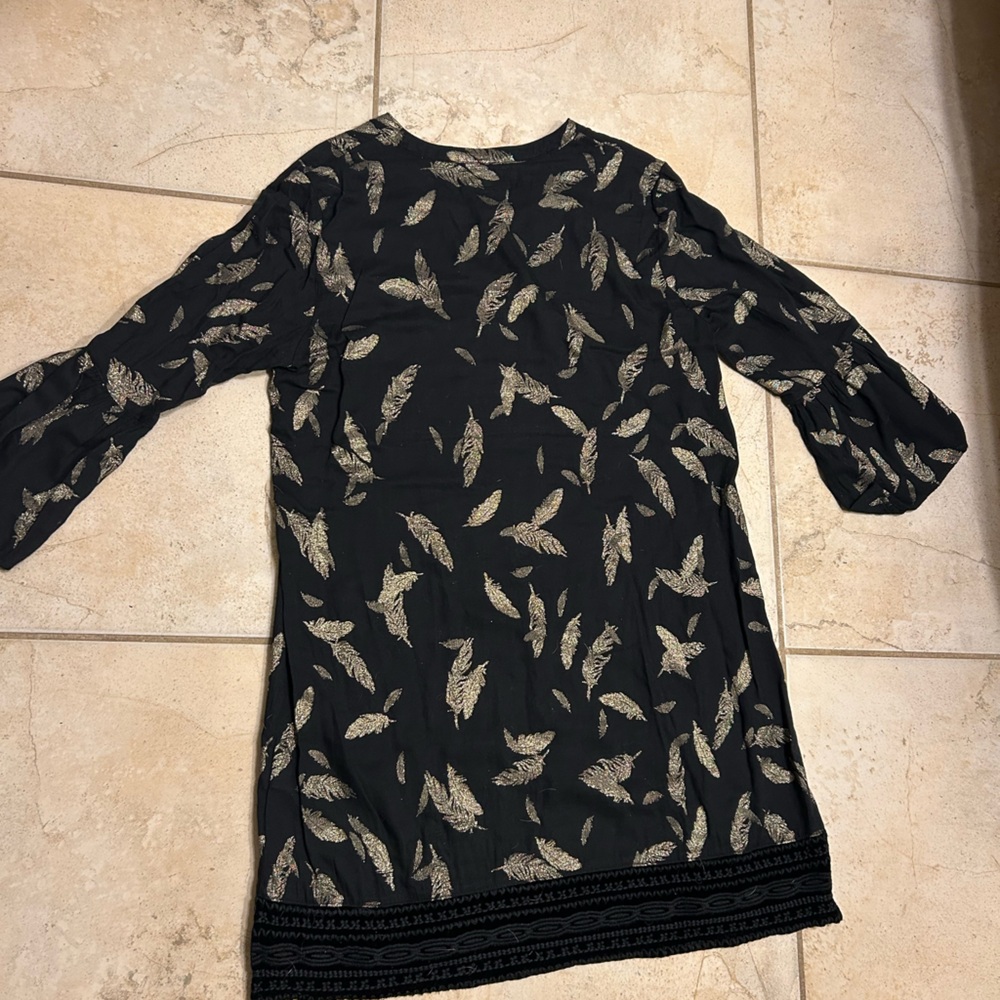 Johnny Was Black Dress with Gold Feather Pattern - Picture 4 of 6